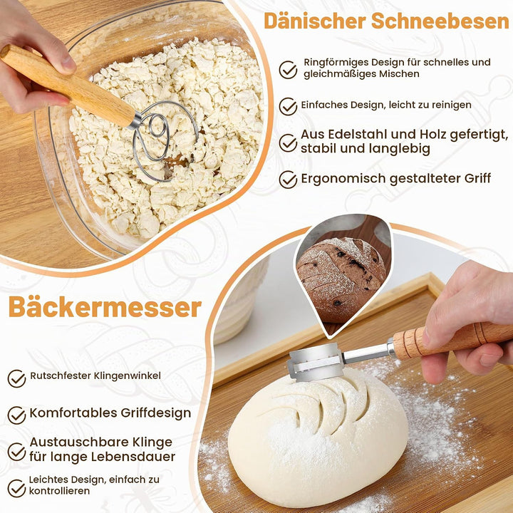 Brot Gärkorb Set, Gärkörbchen zum Brotbacken, 23cm Rund &amp; 25cm Oval Brotkörbchen aus Natürlichem Rat