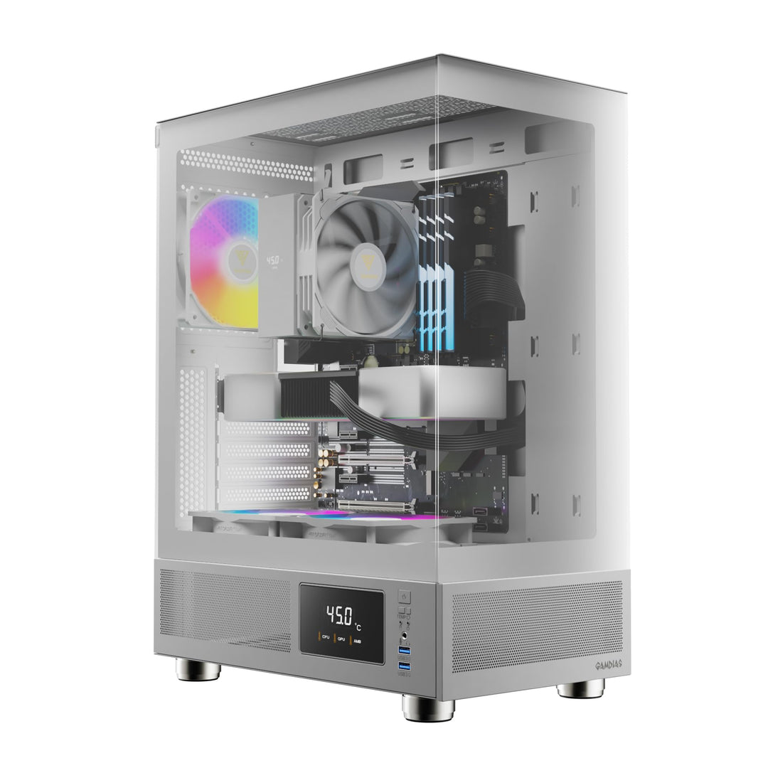 GAMDIAS Atlas E1 ATX Gaming Midi-Tower PC-Gehäuse,Echtzeit-Anzeige mit Software, Enthalten 3 x 120mm