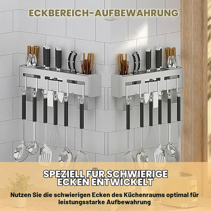 Hakenleiste Küche, Aufhängung Küchenutensilien mit 6 Haken, Hakenleiste Küche ohne bohren Messer Org