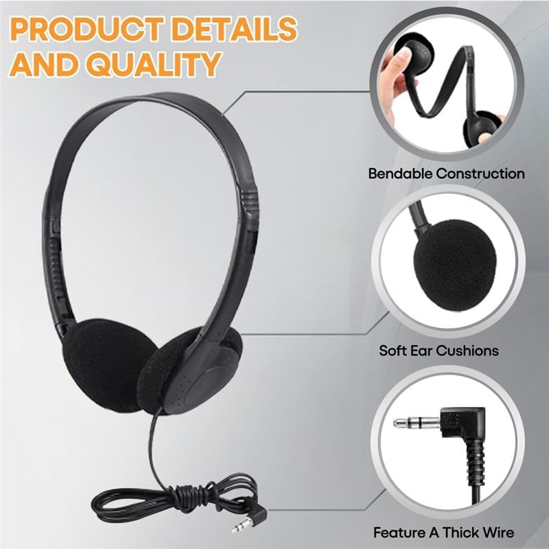 20 Pack Kabelgebundene Kopfhörer für Klassenzimmer, On-Ear Kopfhörer, Klarer Klang, Stereo Headset 3