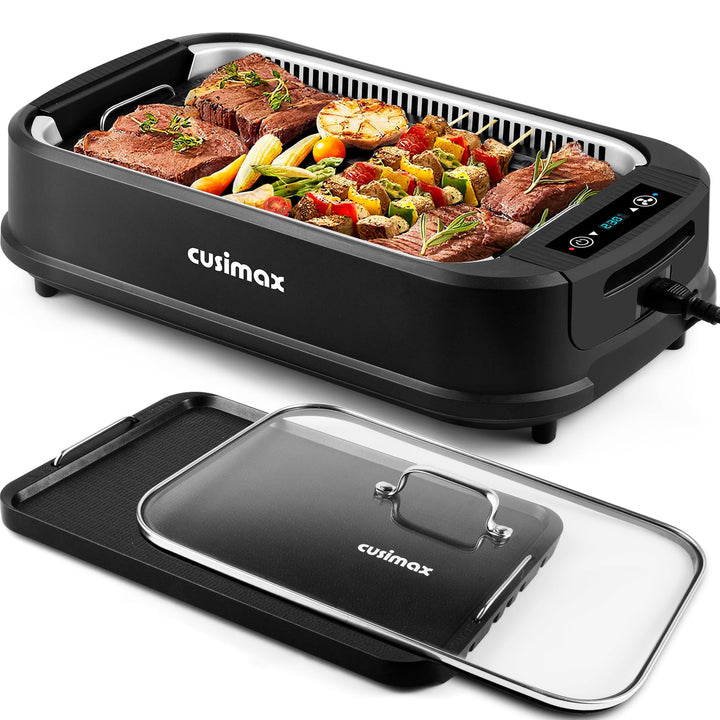 CUSIMAX Elektrogrill Tischgrill, 1500W Elektrogrill mit Deckel, Antihaftbeschichtung Grillplatte & G