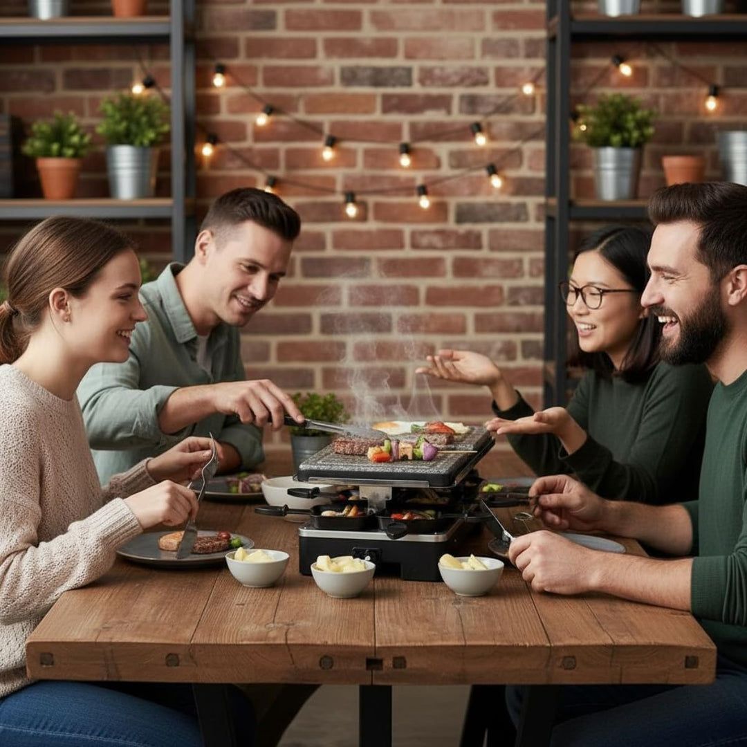 alpina Elektrogrill WJ-K202A - Tischgrill Elektrisch 1200W - Raclette 8 Personen mit 2 Lagen - mit 8