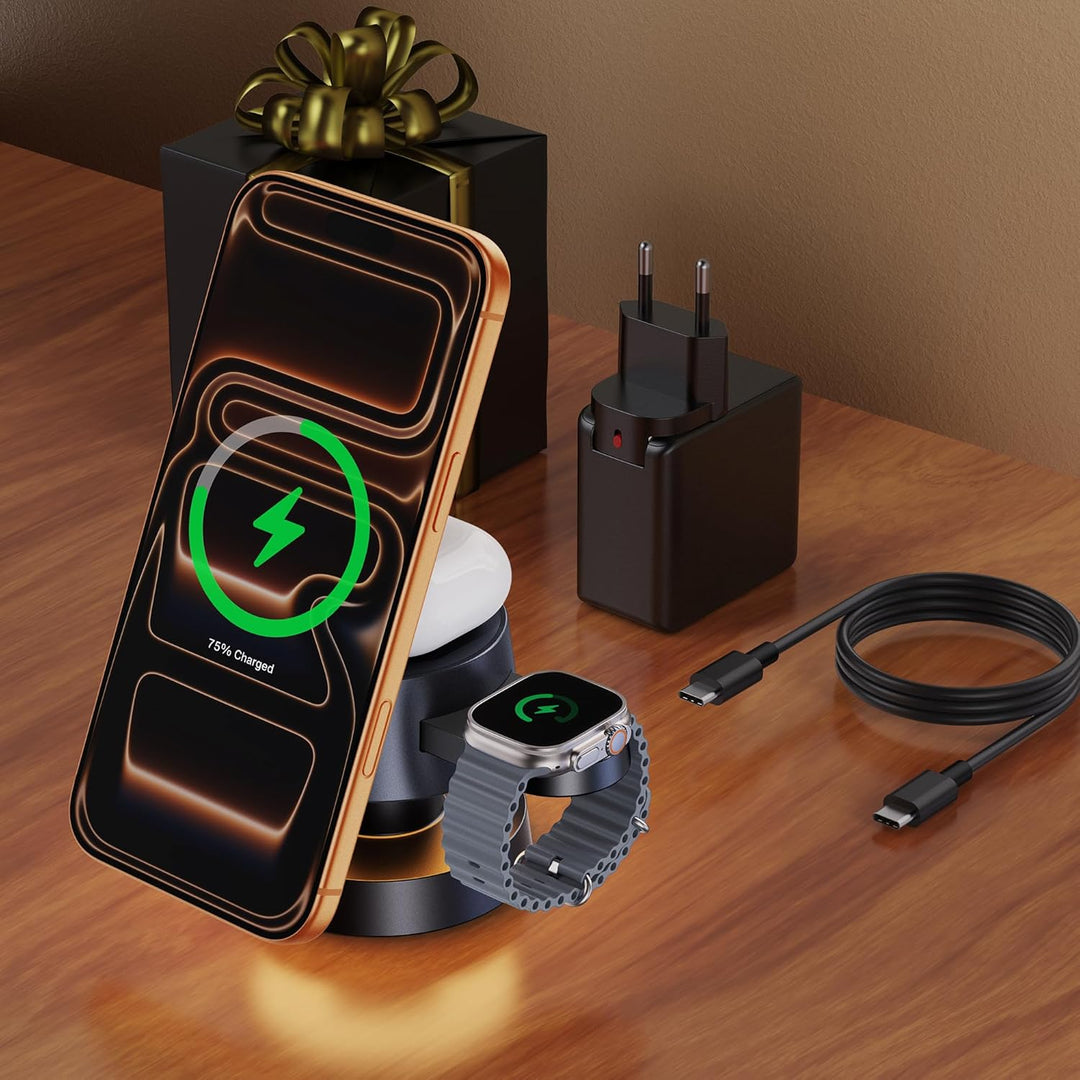 iVANKY 5-in-1-Wireless-Ladegerät für iPhone 17 Ladestation mit Nachtlicht, 15 W 3-in-1-Reiseständer