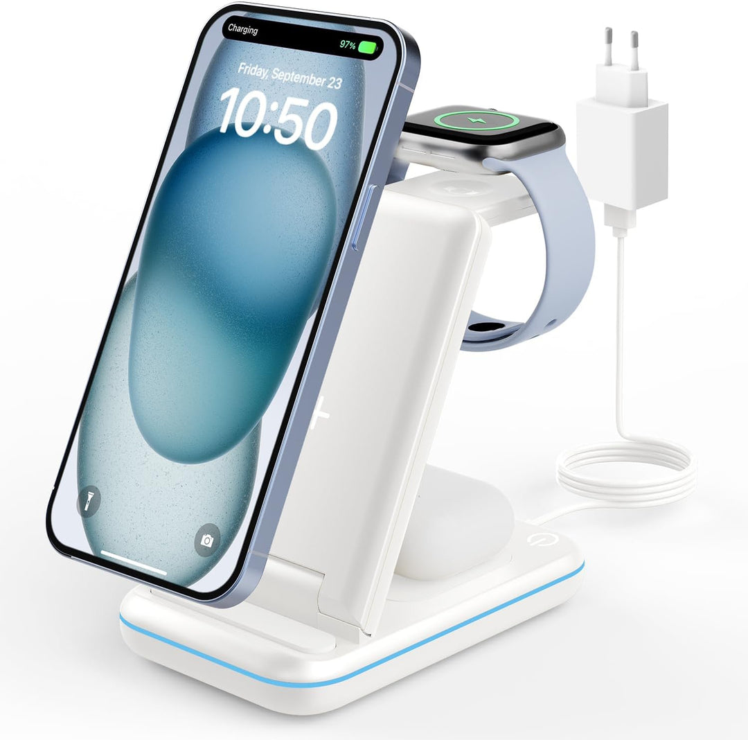 JoyGeek 3 in 1 Kabelloses Ladegerät, Wireless Charger Dock für i Phone 15/14/13/12/11/Pro Max/X/8, I