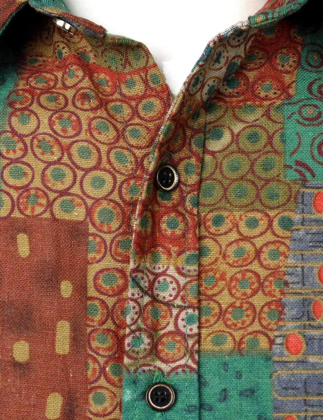LucMatton Herrenhemd aus Leinen, mit stilvollen, afrikanischen, traditionellen Druckmustern, Langarm