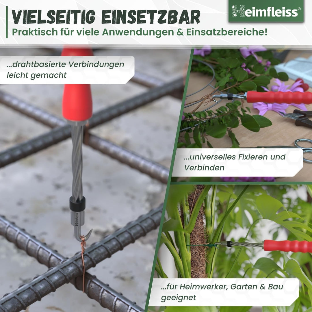 Heimfleiss® Draht Driller Drillapparat mit aut. Rücklauf - Universal Drahtbinder Rödelzange für Zaun