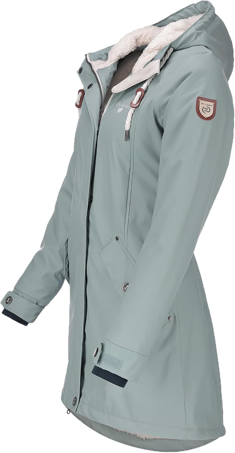 Dry Fashion Damen Regenmantel Malmö - Frauen Regenjacke Jacke mit Kapuze Lang Winddicht Wasserdicht