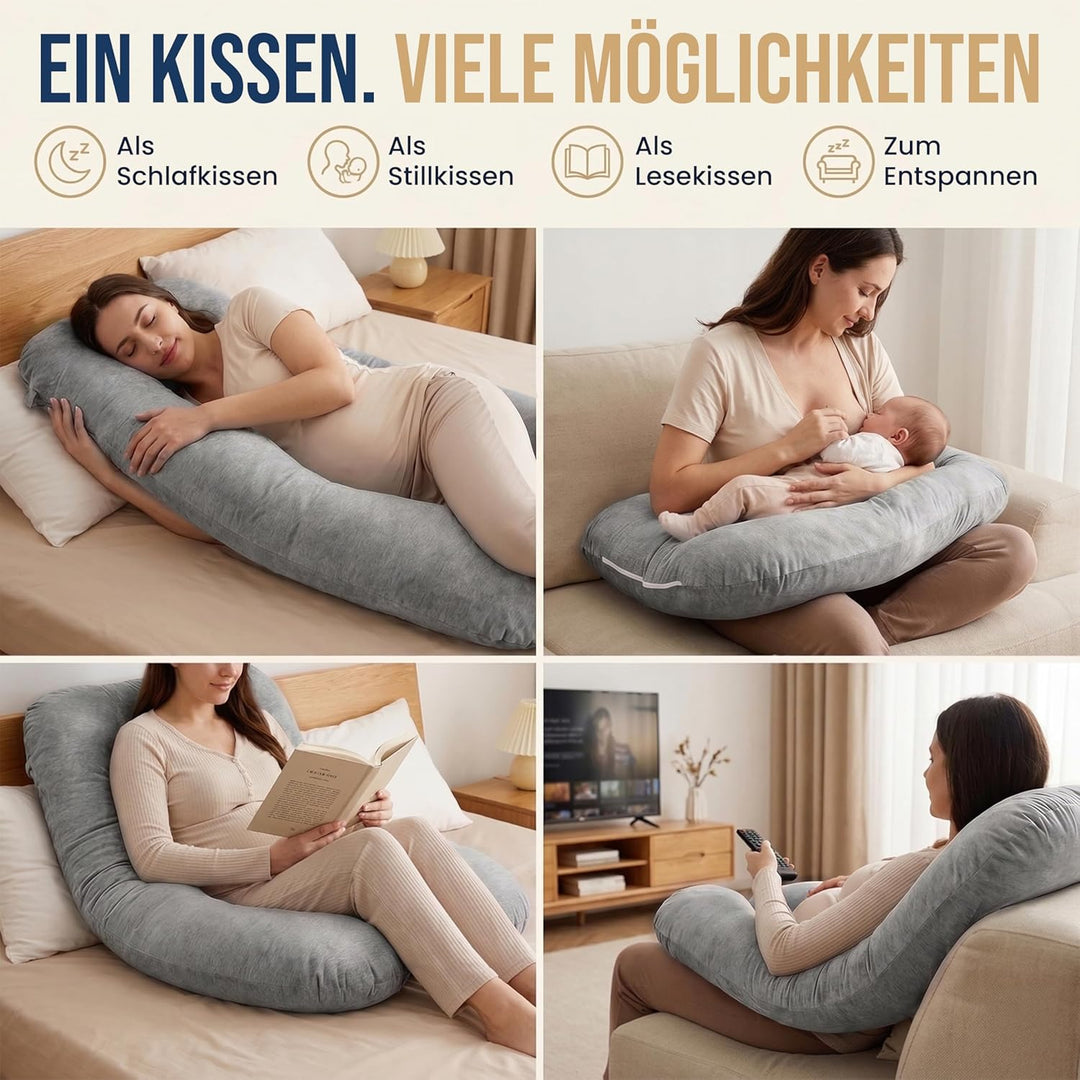 Seitenschläferkissen mit Bezug [waschbar - Flexible Füllung] Stillkissen XXL | Pregnancy Pillow | Ki