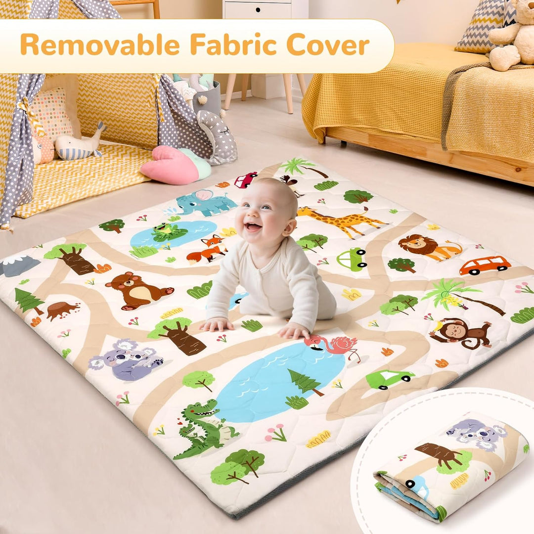 Spielmatte Baby 127×127cm mit Rutschfest, Extra Dicke 2cm Weiche Abtrennbar Krabbelmatte Baby, Faltb