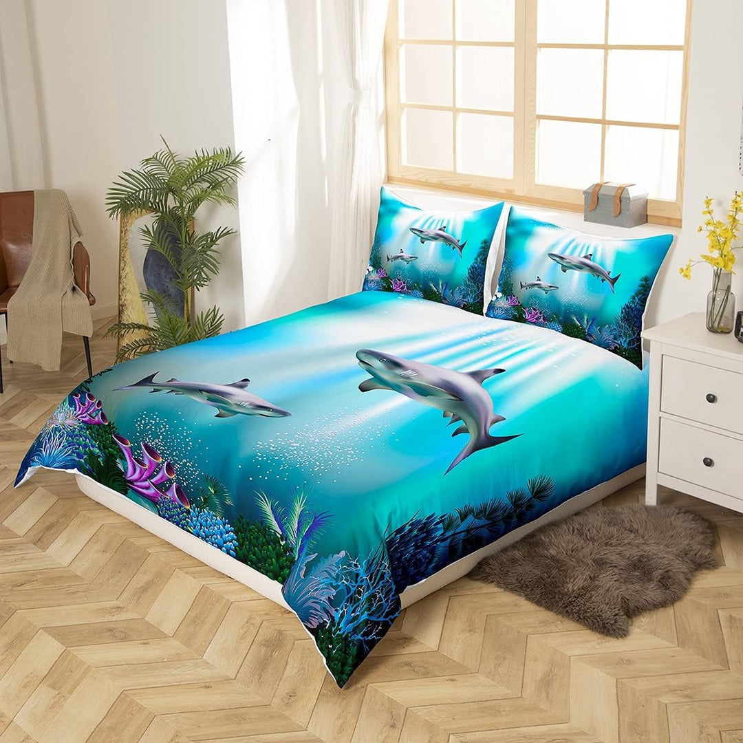 Loussiesd Kinder 135x200cm Bettwäscheset Hai Muster Bettwäsche für Mädchen Jungen Ozean Thema Bettbe