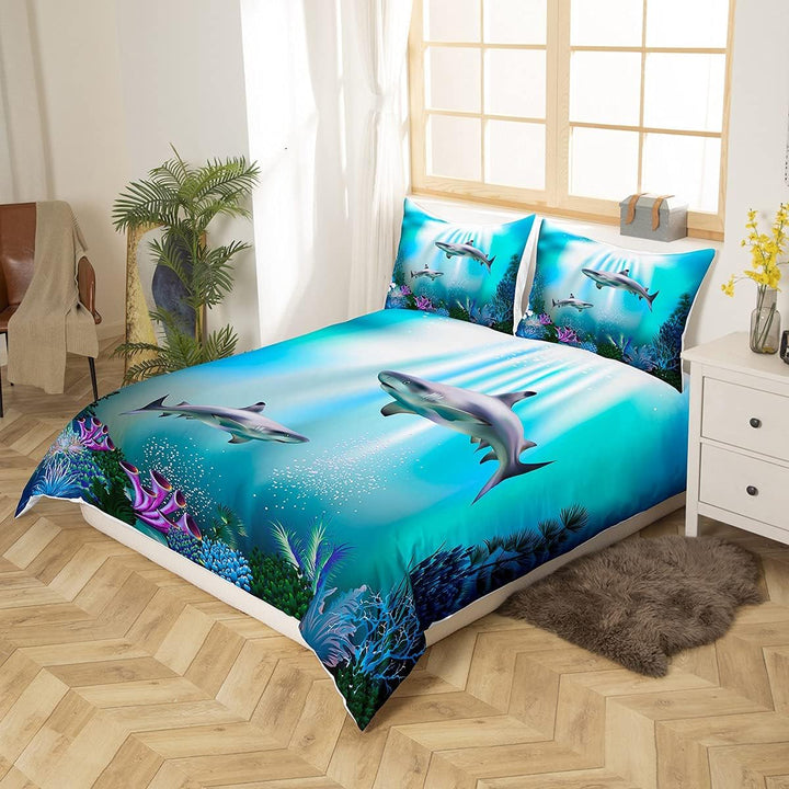Loussiesd Kinder 135x200cm Bettwäscheset Hai Muster Bettwäsche für Mädchen Jungen Ozean Thema Bettbe