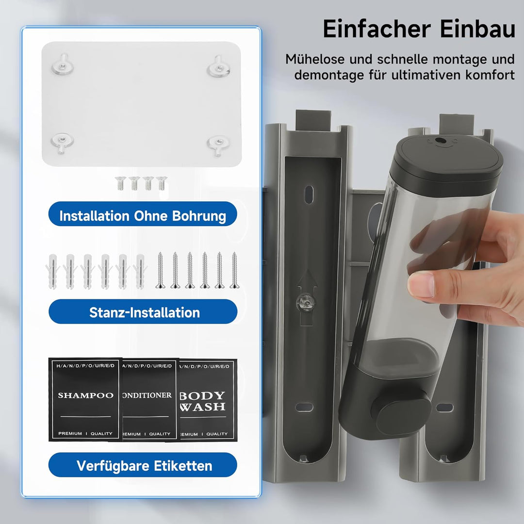 MEKOTRIN Seifenspender Wandbefestigung, Seifenspender Wandmontage 3 Kammern Duschgelspender Handwasc