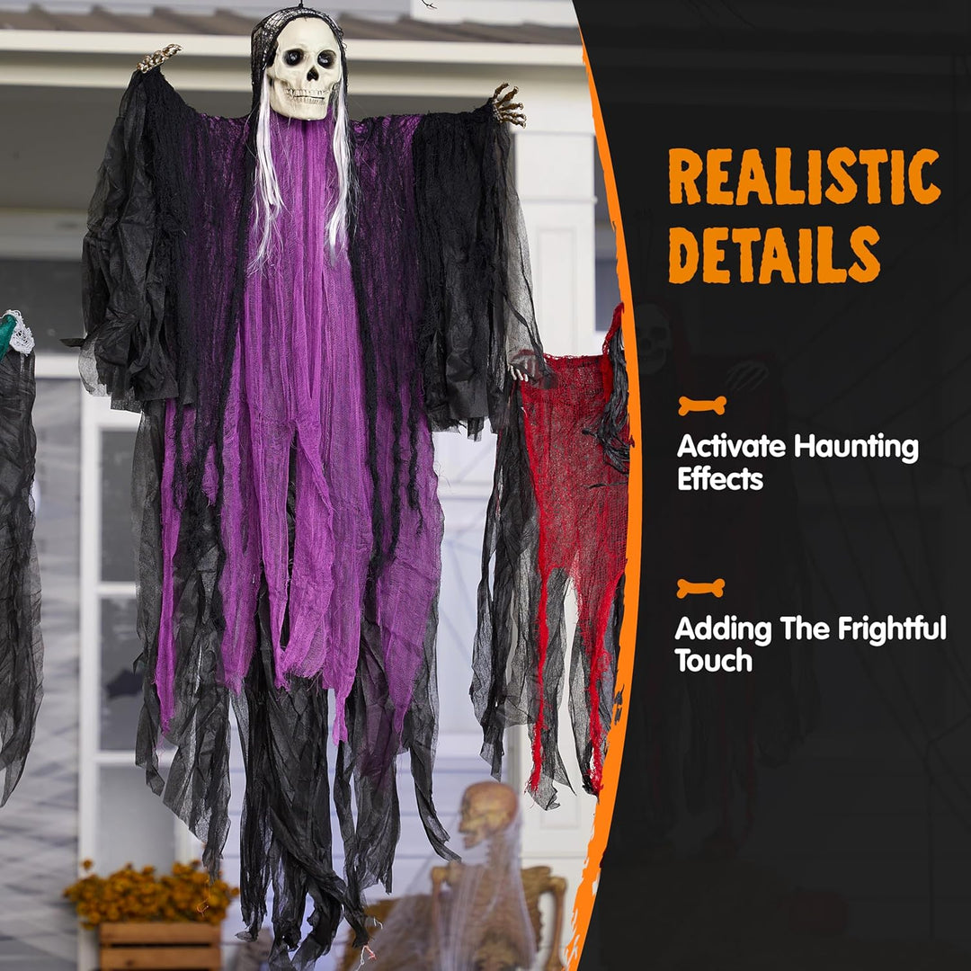 JOYIN 3 Stück Halloween-Skelett-Sensenmann-Dekoration zum Aufhängen, EIN 134 cm grosses Halloween-Sk