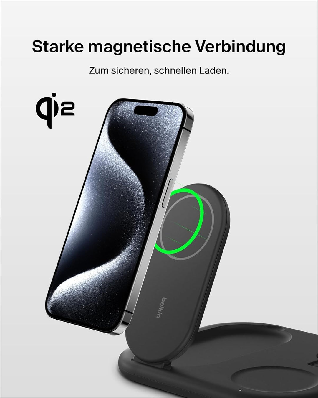Belkin BoostCharge Ladegerät induktive 3-in-1 Ladestation Qi2, 15 W, klappbar MagSafe-kompatibles St