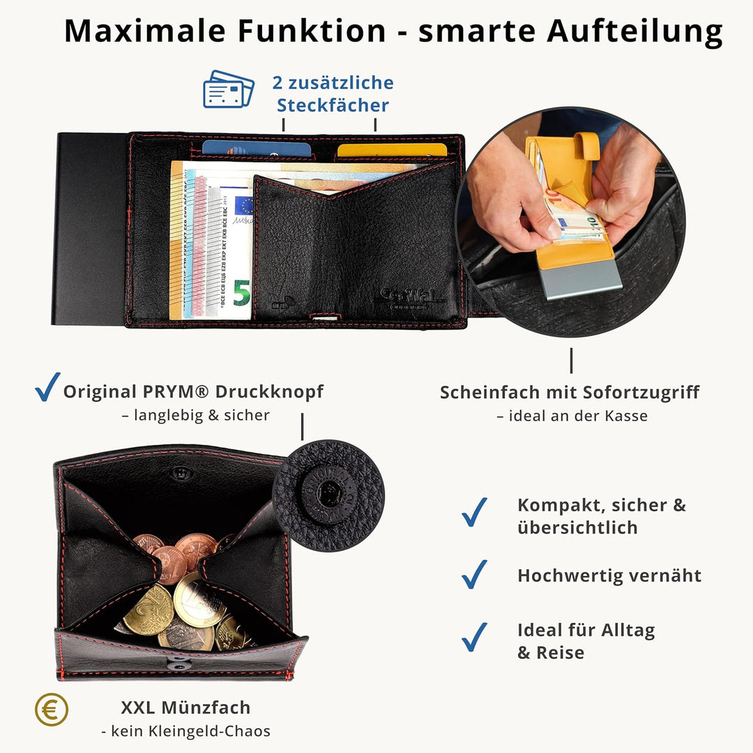 SecWal Kartenetui mit XXL Münzfach Druckknopf inkl. Geschenkbox - Made in Germany - Geldbörse inkl.