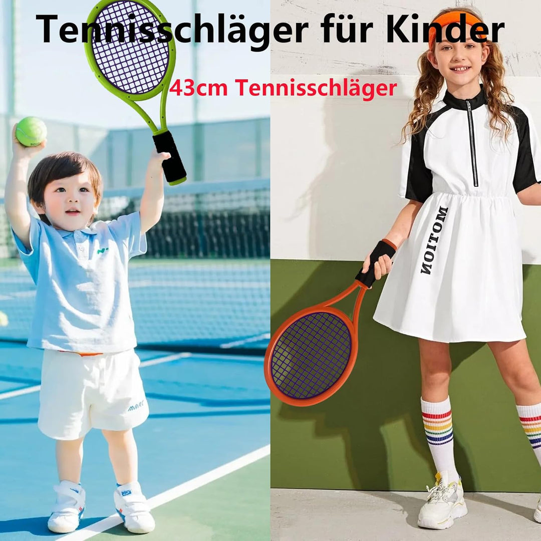 Kinder-Tennisschläger, 17-Zoll-Kunststoff-Tennisschläger mit 4 weichen Bällen und 6 Federbällen für