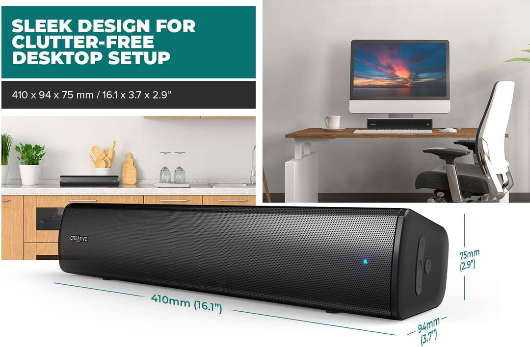 CREATIVE Stage Air V2 Kompakte USB- unter dem Monitor Soundbar für PC, mit Bluetooth 5.3, Dual-Drive