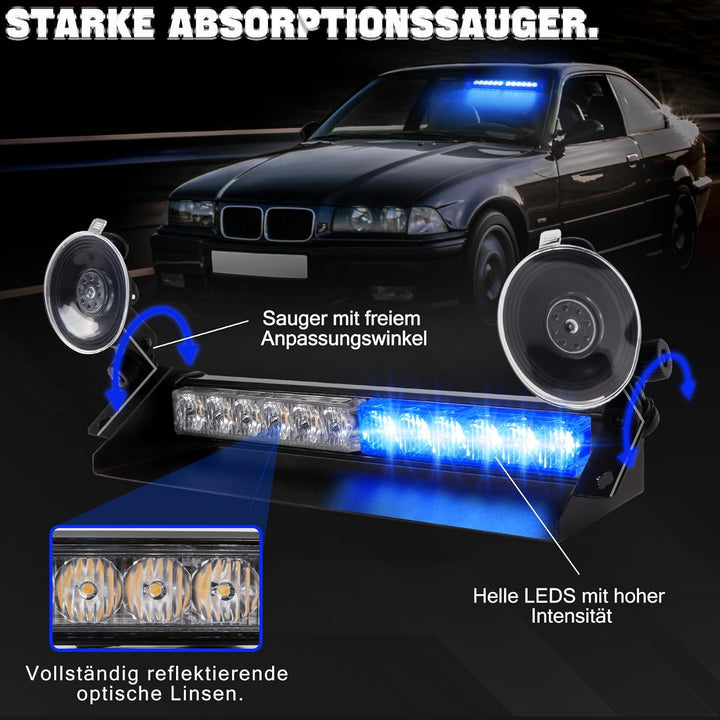 ROUTEKING LED-Notfall-Warnleuchte, 35,6 cm, 12 LEDs, 9 Blinkmodi, 4 Saugnäpfe, hohe Intensität, blin