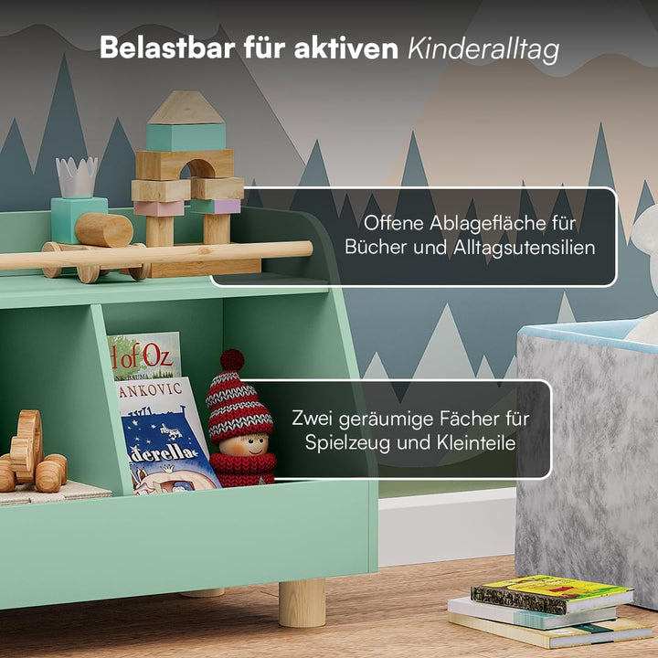 Bellabino Belly Bücherregal Kinder – Kinderregal mit 2 Fächern – Montessori Spielzeugregal mit Ablag
