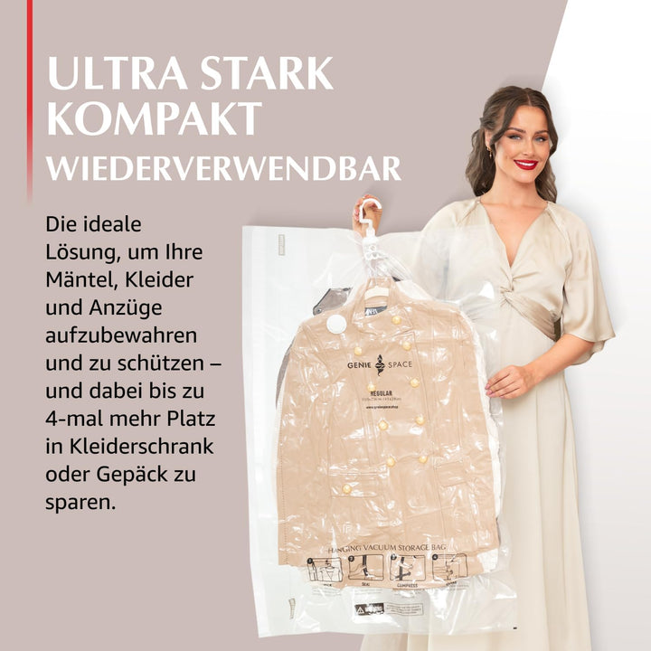 GENIE SPACE Hängende Vakuumbeutel - 2er Pack, normale Länge | Platzsparende Garderoben Vakuumierbeut