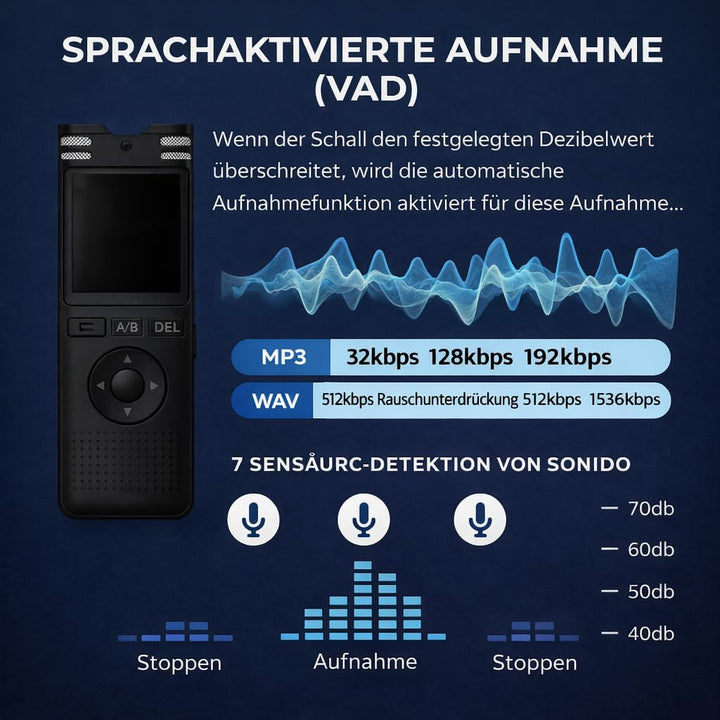 CleverTalk Diktiergerät Professionell 128GB – HD Audio PCM 1536kbps – Sprachaktivierung – Doppelmikr