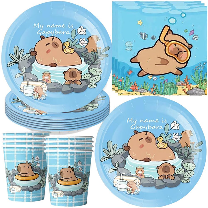 YGCHEN Capybara Partygeschirr Kindergeburtstag Deko Capybara Party Geschirr Geburtstag Pappbecher Pa