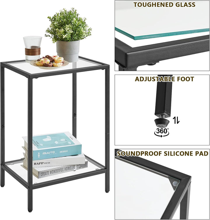 YMYNY Beistelltisch, Quadratischer Couchtisch, Sofatisch, Glastisch, Metallrahmen, aus gehärtetem Gl