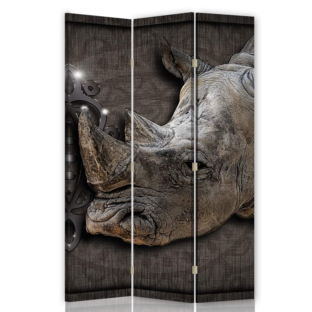Trennwand 3 TLG Nashorn Bedruckt auf Leinwand beidseitig Abstratk Grau 110x175 cm Beidseitig 3 TLG 1