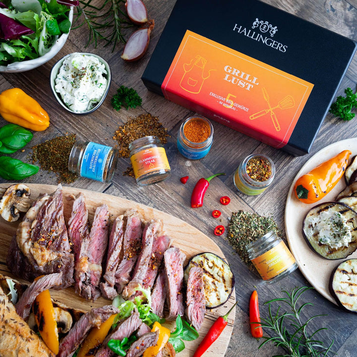 Hallingers Grilllust - Gewürz Geschenkset Grillen handmade, 5 Gewürze aus aller Welt (Set) - Geschen