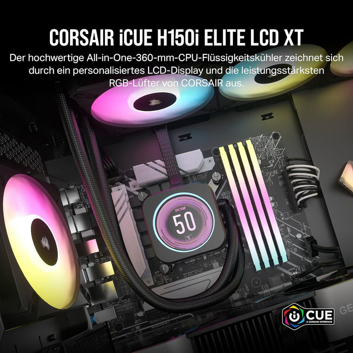 Corsair iCUE H150i Elite LCD XT Flüssig-CPU-Kühler - IPS-LCD-Bildschirm - DREI AF120 RGB -Lüfter - 3