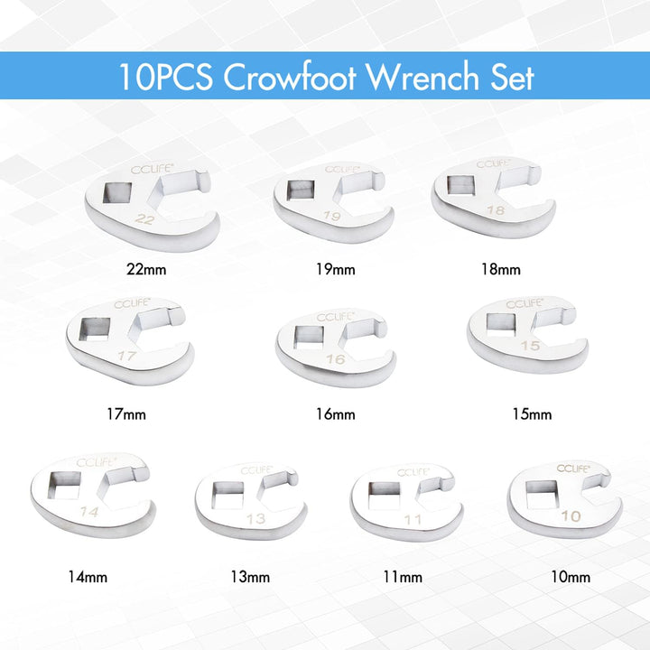 CCLIFE 10tlg Hahnenfussschlüssel Hahnenfuss Schlüssel Steckschlüssel Drehmoment 1/2" 3/8" Aussenvier