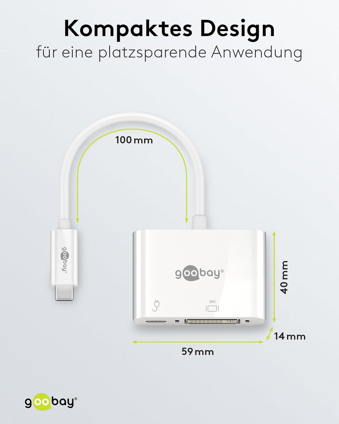 goobay 62108 USB-C auf DVI Adapter mit 60 W Power Delivery für Full HD Auflösungen (1080p @ 60Hz) /