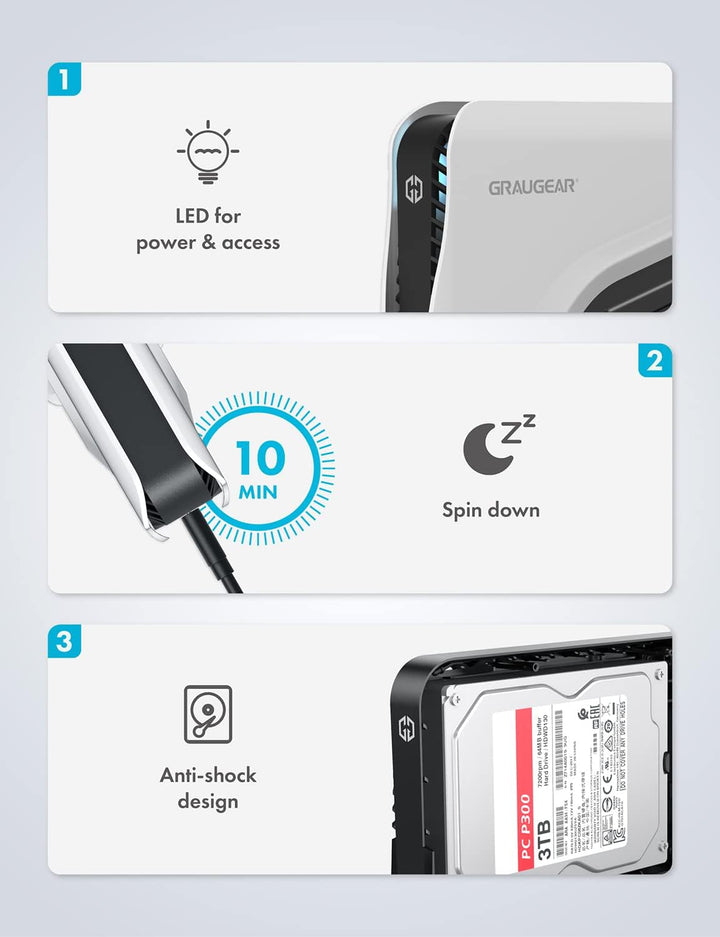 GRAUGEAR | Das Festplattengehäuse | für 3,5 oder 2,5 Zoll SATA Laufwerke | USB3.2 USB-C Anschluss |