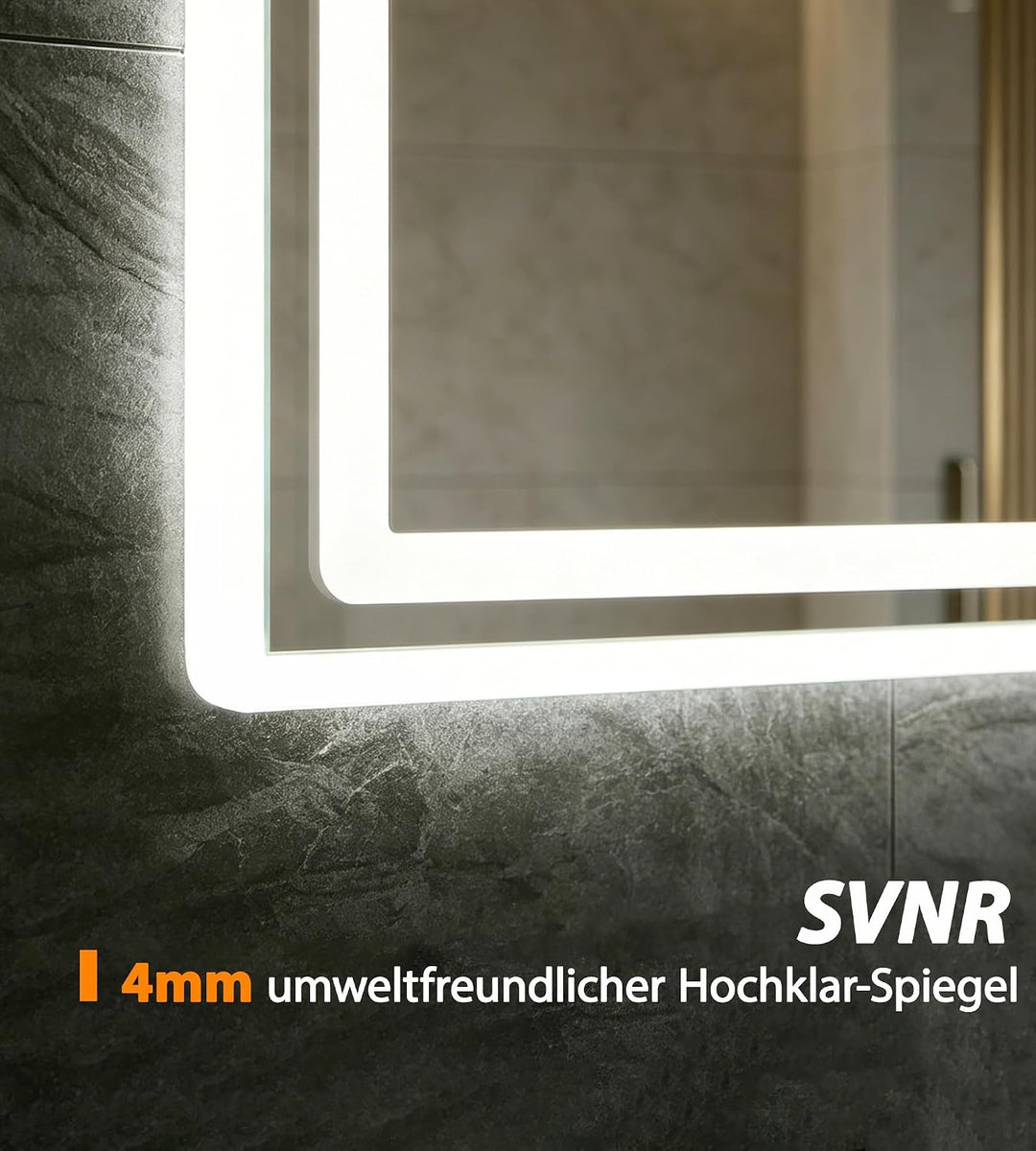 SVNR Badezimmer Spiegel 120x60cm | Spiegel Bad mit Beleuchtung, 3-Tasten-Touchbedienung, 3 Lichtfarb