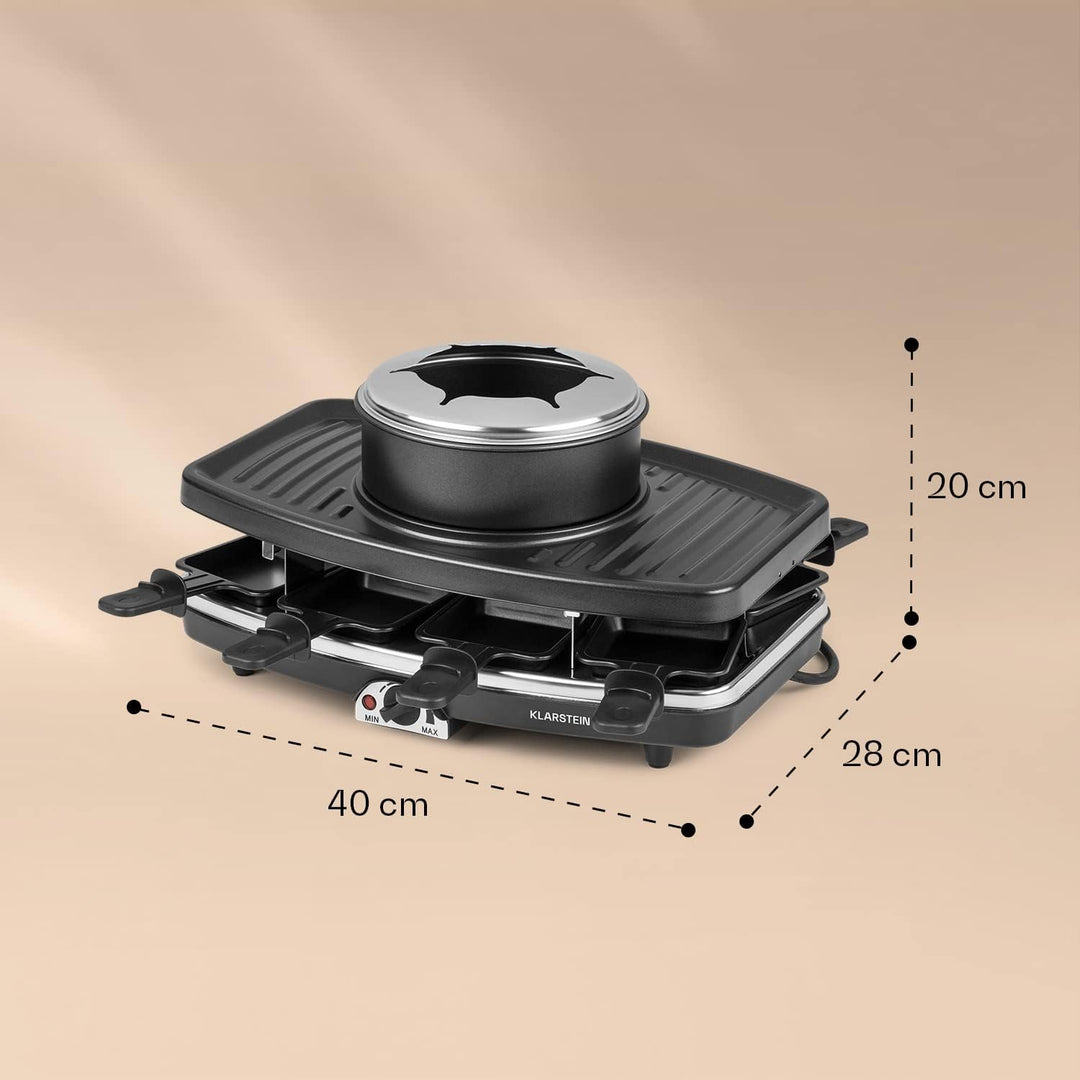 Klarstein Entrecote Raclette - Fondue, Tischgrill, Partygrill, 1100 Watt, 8 Pfännchen, Antihaftbesch