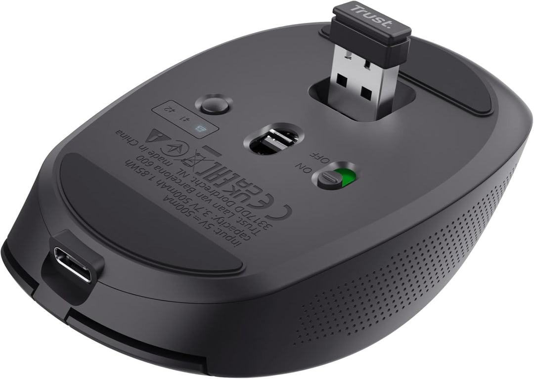 Trust Ozaa Leise Kabellose Maus Bluetooth + 2.4GHz, Schwarz | Kompakte Mehrgeräte Funkmaus, 60% Recy