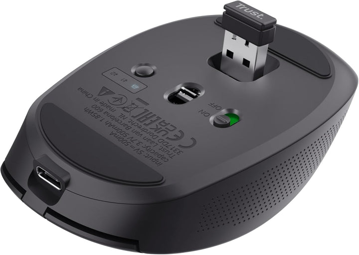 Trust Ozaa Leise Kabellose Maus Bluetooth + 2.4GHz, Schwarz | Kompakte Mehrgeräte Funkmaus, 60% Recy