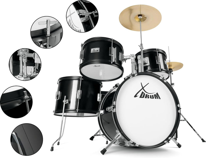 XDrum Junior Pro Kinder Schlagzeug Black - geeignet von 5-9 Jahren - Drumset mit komplettem Zubehör