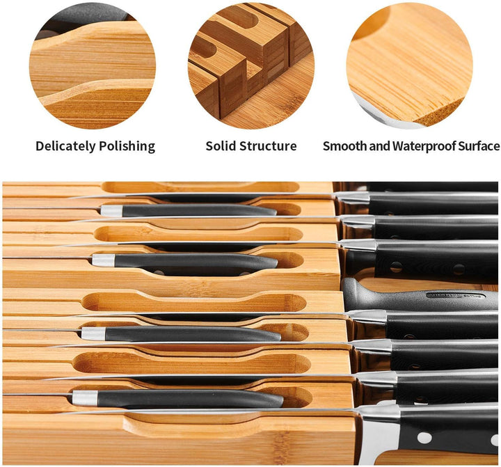 VaeFae In-Drawer Knife Block,Bambus Messer Schublade Organizer Insert, Küchenmesser-Schublade zur Au