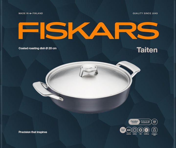 Fiskars Taiten Aluminium-Bräter mit Deckel, 28 cm, Antihaftbeschichteter Schmortopf aus 100% recycel