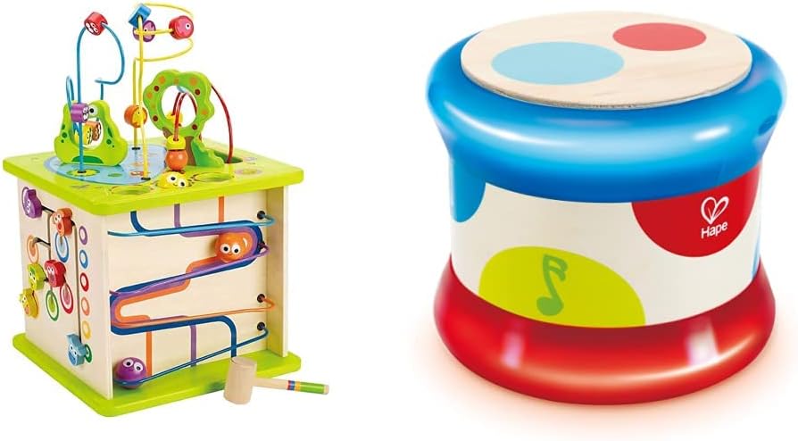 Hape E1810 - Motorikwürfel Kleine Tierchen, aus Holz, ab 12 Monate & E0333 Baby-Trommel