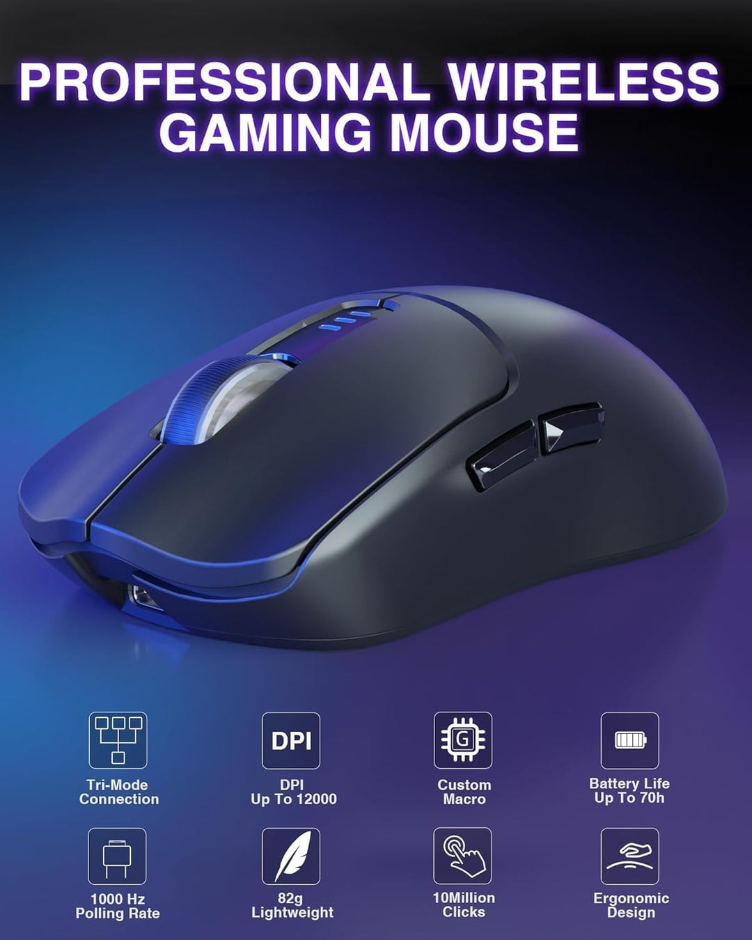 AULA SC580 Gaming Maus Kabellos,2.4GHz/USB-C/BT Wireless Gaming Mouse,12000DPI,6 Programmierbare Tas