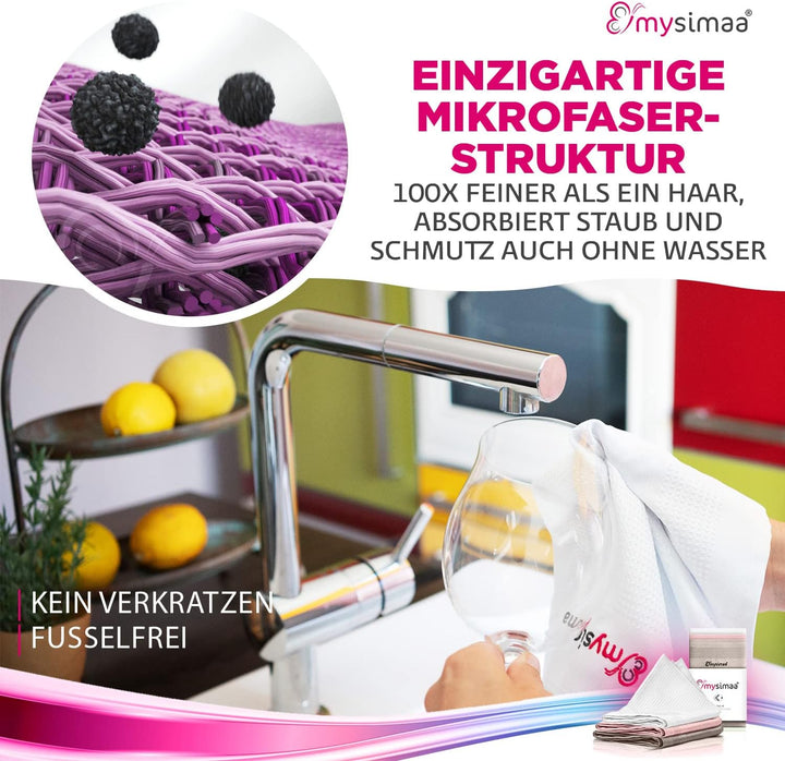 mysimaa Mikrofasertücher 40x40 – Fenstertuch Streifenfrei, Autopflege, Putzlappen Küche - Reinigungs