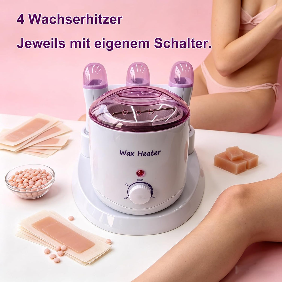 4 in1 Professioneller Wachswärmer, 800ml Wax Maschine + 3×100g Roll on Heisswachsgerät mit separaten