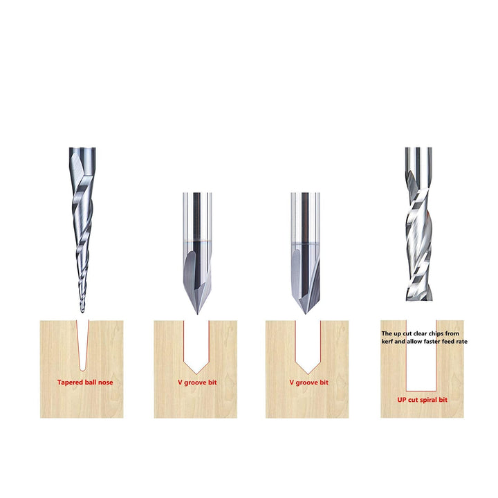 SpeTool 4 Stück Fräser Set 6 MM Schaft Vollhartmetall VHM CNC Fräser V-Nutfräser für Holz Gravur