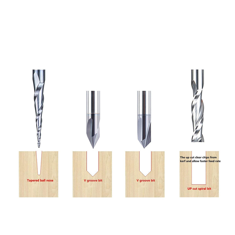 SpeTool 4 Stück Fräser Set 6 MM Schaft Vollhartmetall VHM CNC Fräser V-Nutfräser für Holz Gravur