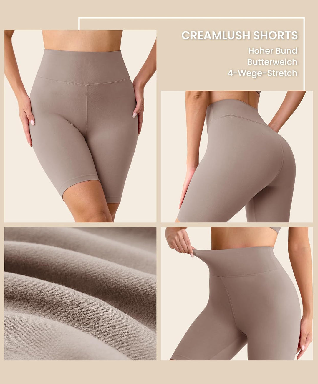 BAYDI Creamlush 20 cm High Waist Radlerhose Damen | Weich und elastisch, bequeme kurze Sporthose, be