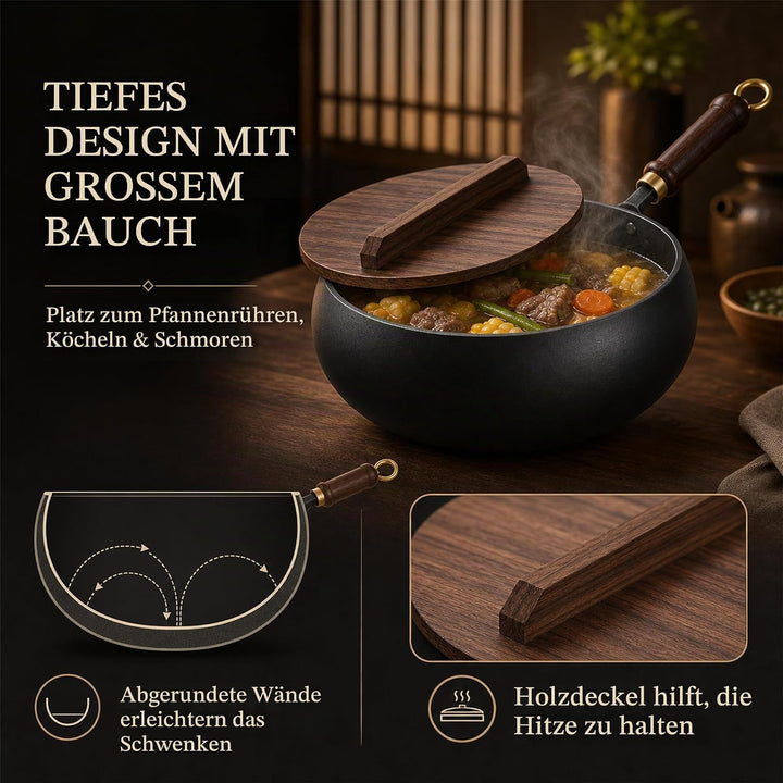 Eisentopf, unbeschichtet, handgeschmiedet, grosser Bauch, Suppentopf, Bratpfanne für vielseitiges Ko