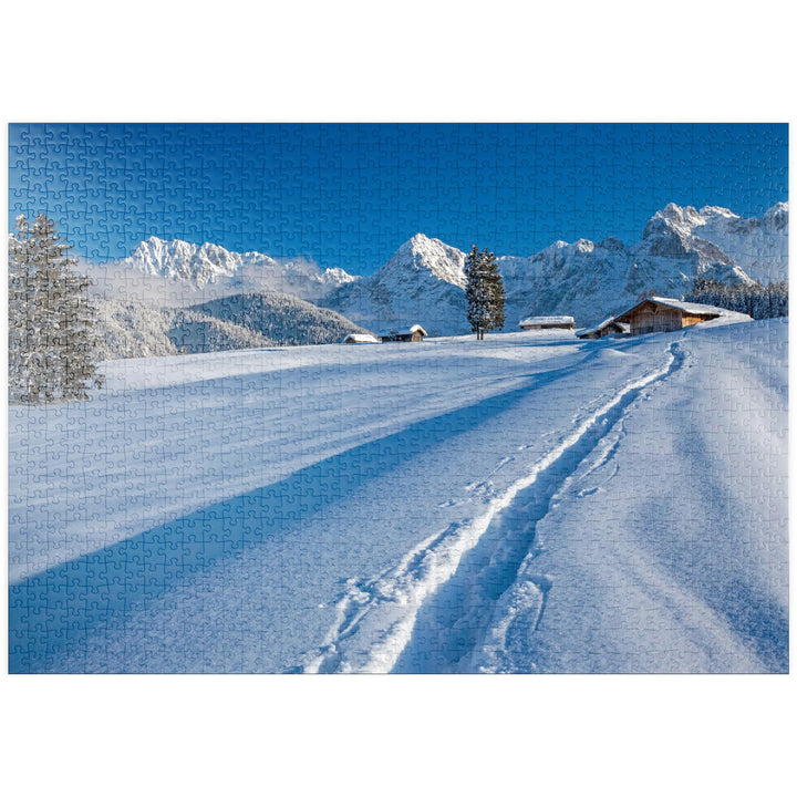 Buckelwiesen bei Mittenwald gegen Wörner (2474m) und Karwendelgebirge - Premium 1000 Teile Puzzle -