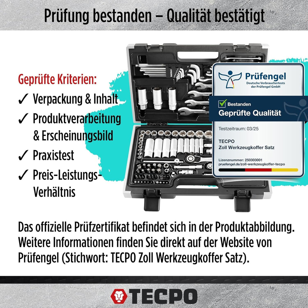 TECPO 300383 Zoll Werkzeug Satz Harley Steckschlüssel Nüsse Grössen Nuss Set Ratschenkasten